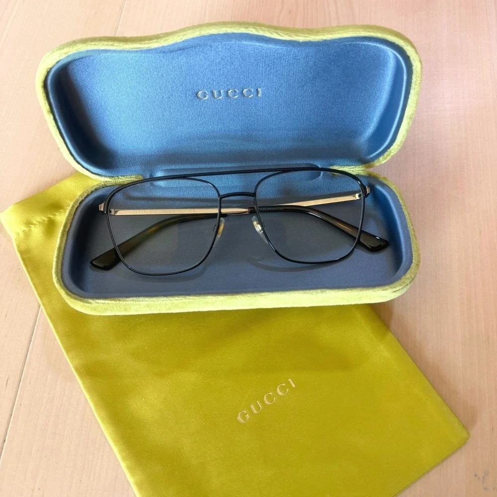 Gucci Men's Pilot Eyeglasses Black Frame GG0833O Prescription Made in Italy